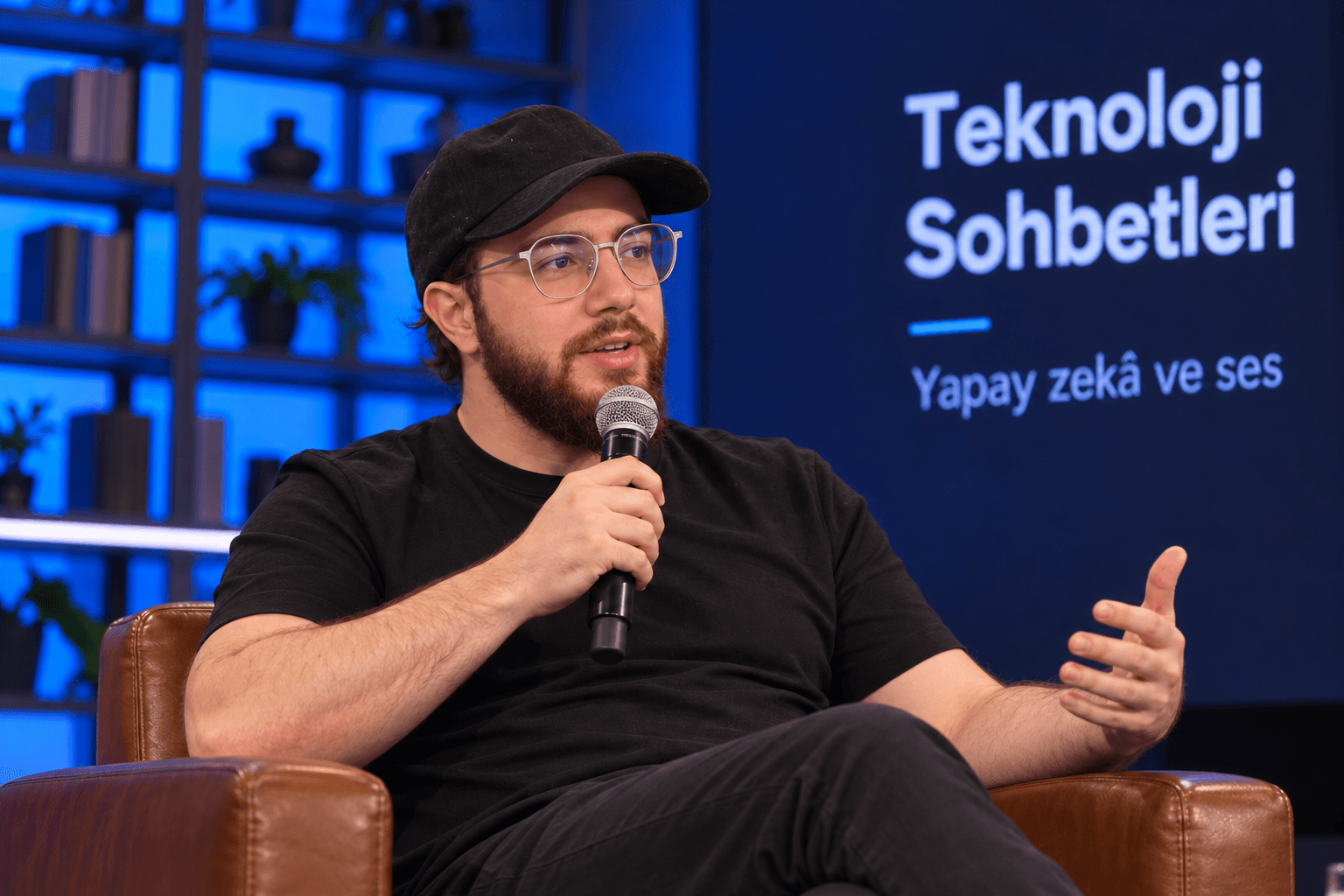 Doğucan Şaşıoğlu speaking about AI and voice technology.